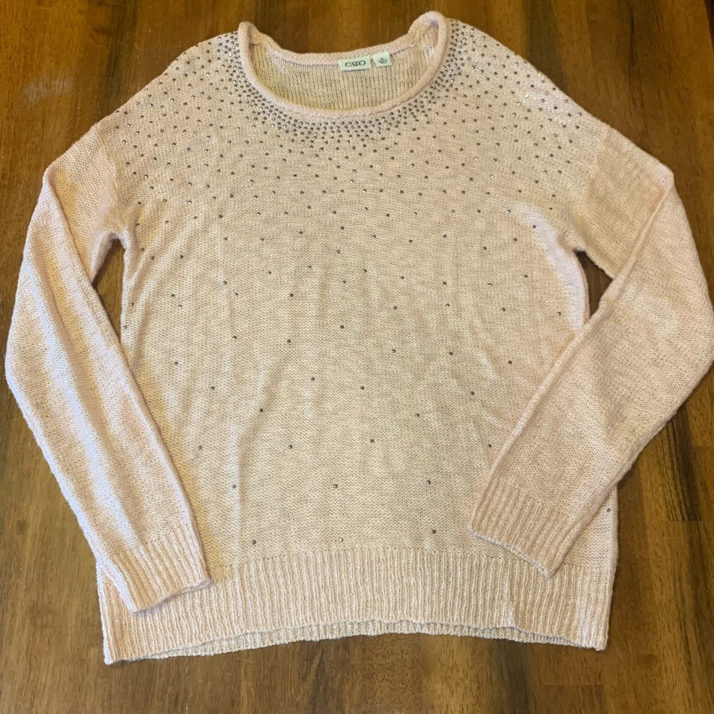 Cato Sweater XL Light Blush Pink with Studded Design Roll Neck Crew Knit